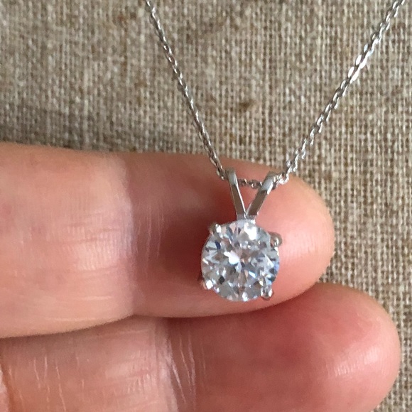 CZ Solitaire Necklace 925 Sterling Silver Necklace - Picture 6 of 7